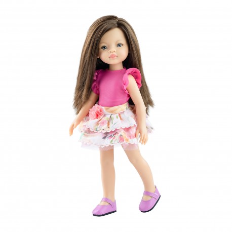 Кукла Лиу в розовом в юбке с цветами, 32 см Paol reina  (Испания) 04475